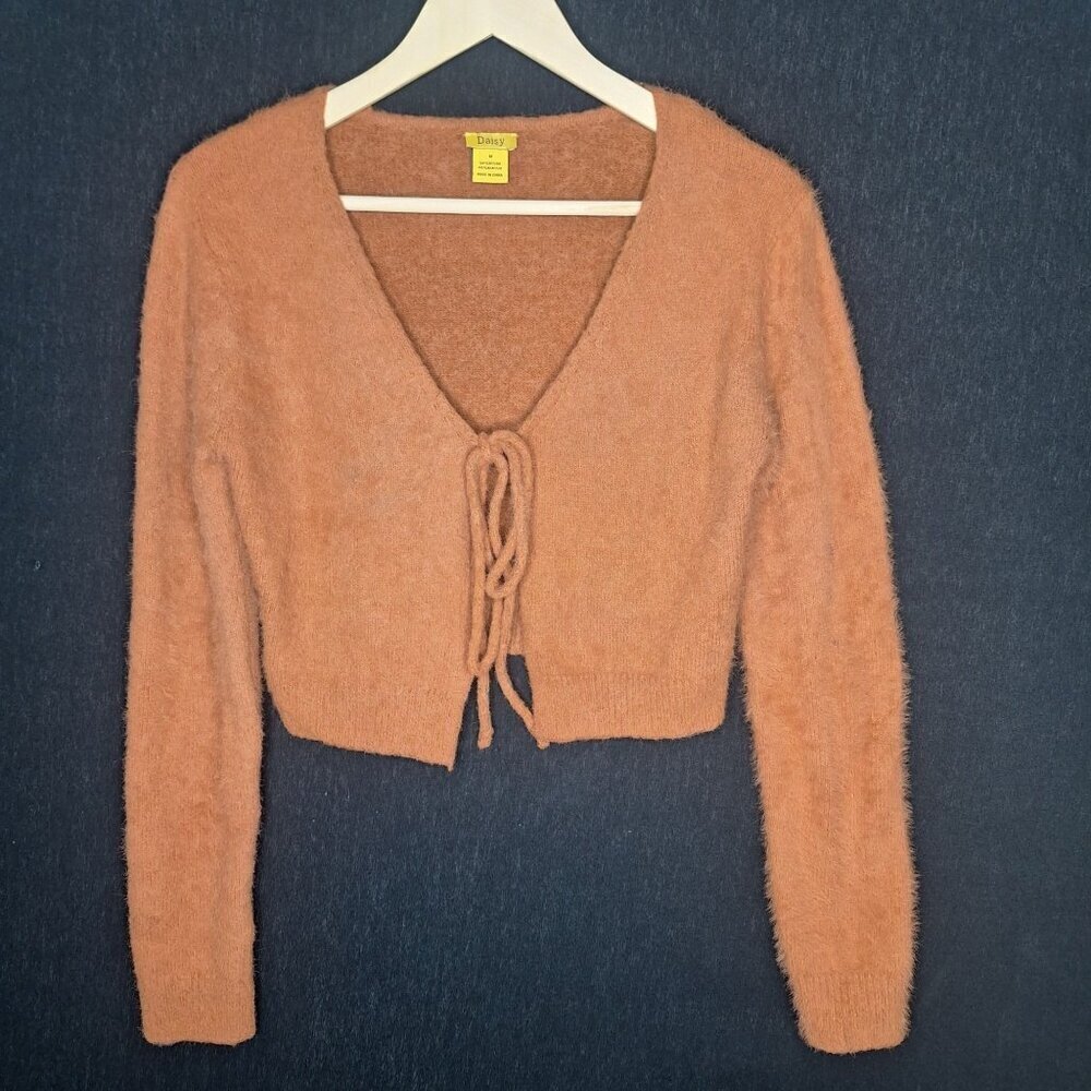💙 Daisy Fluffy Soft Front Tie Cropped Cardigan Size M Boho Warm Cozy Cute Outfi